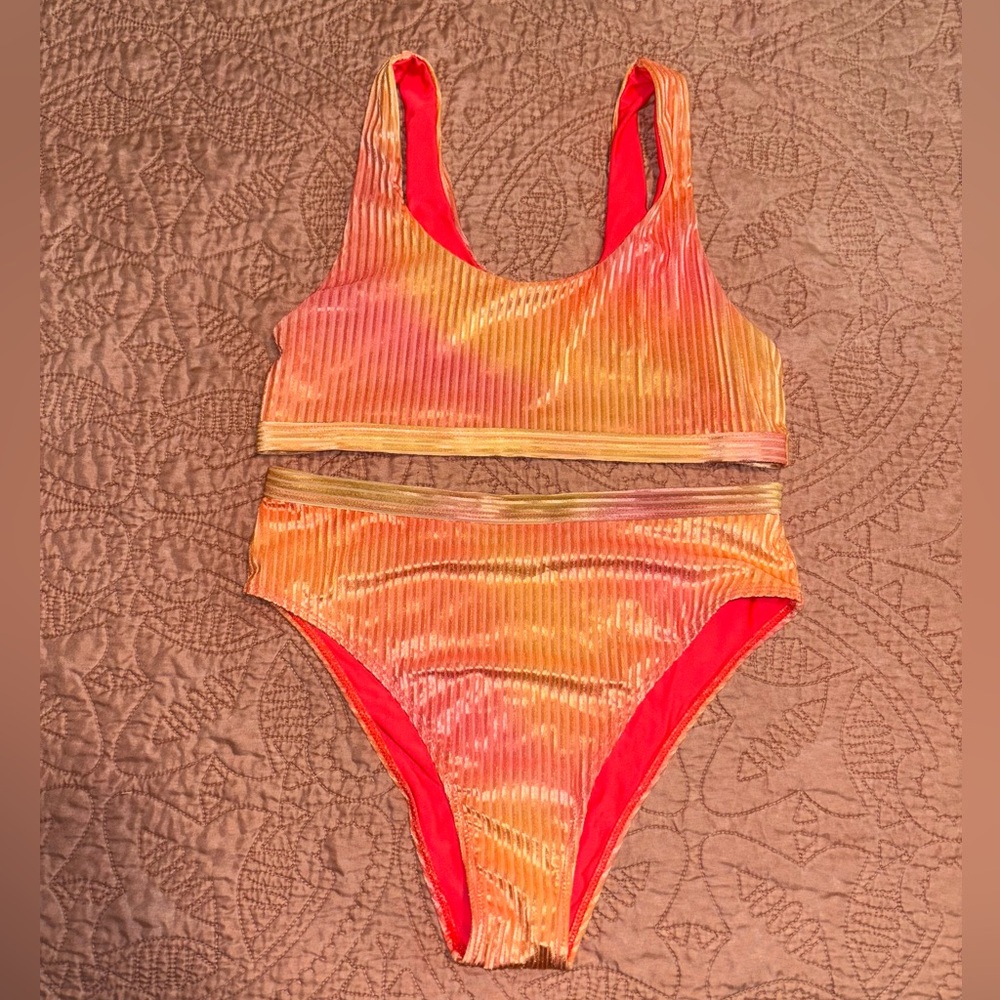 Halara Vibrant Orange and Pink Bikini Set